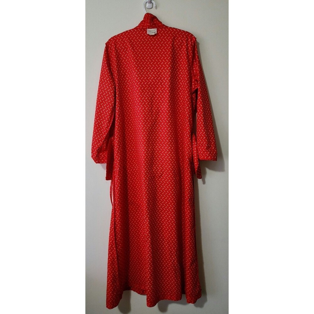 Vintage JCPenney Misses Long Robe Red White Cotton Satin Belted Women's L EUC - Picture 5 of 8